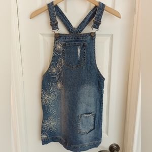 Girls Lucky Brand Embroidered Distressed Overall Dress With Pocket Size Large